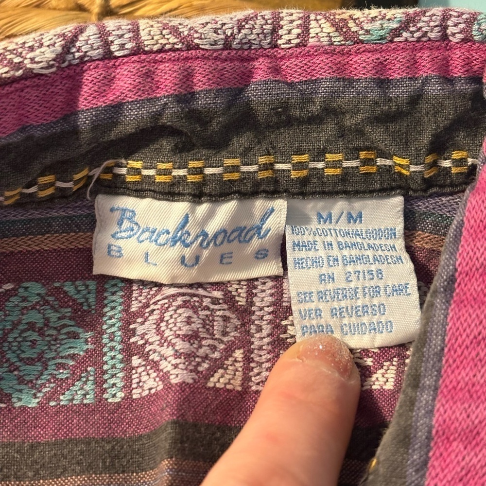 90s Retro Multicolor Striped Casual Button Down Shirt - Picture 3 of 7